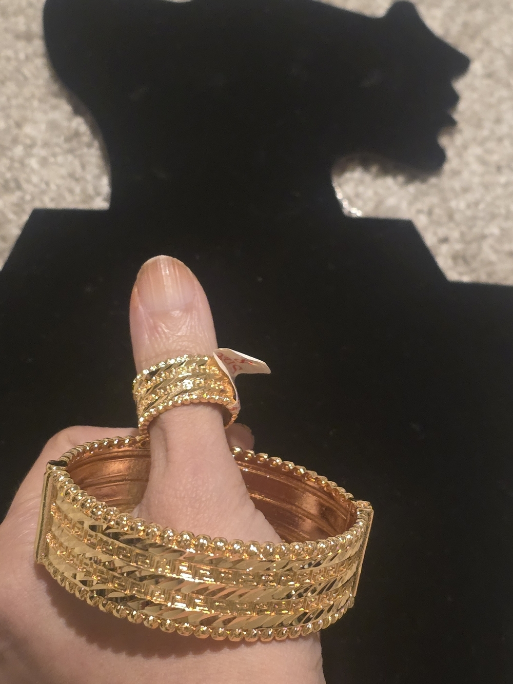 22kgp Dubai Gold-Tone Beaded and Braided Bangle Bracelet and Ring Set
